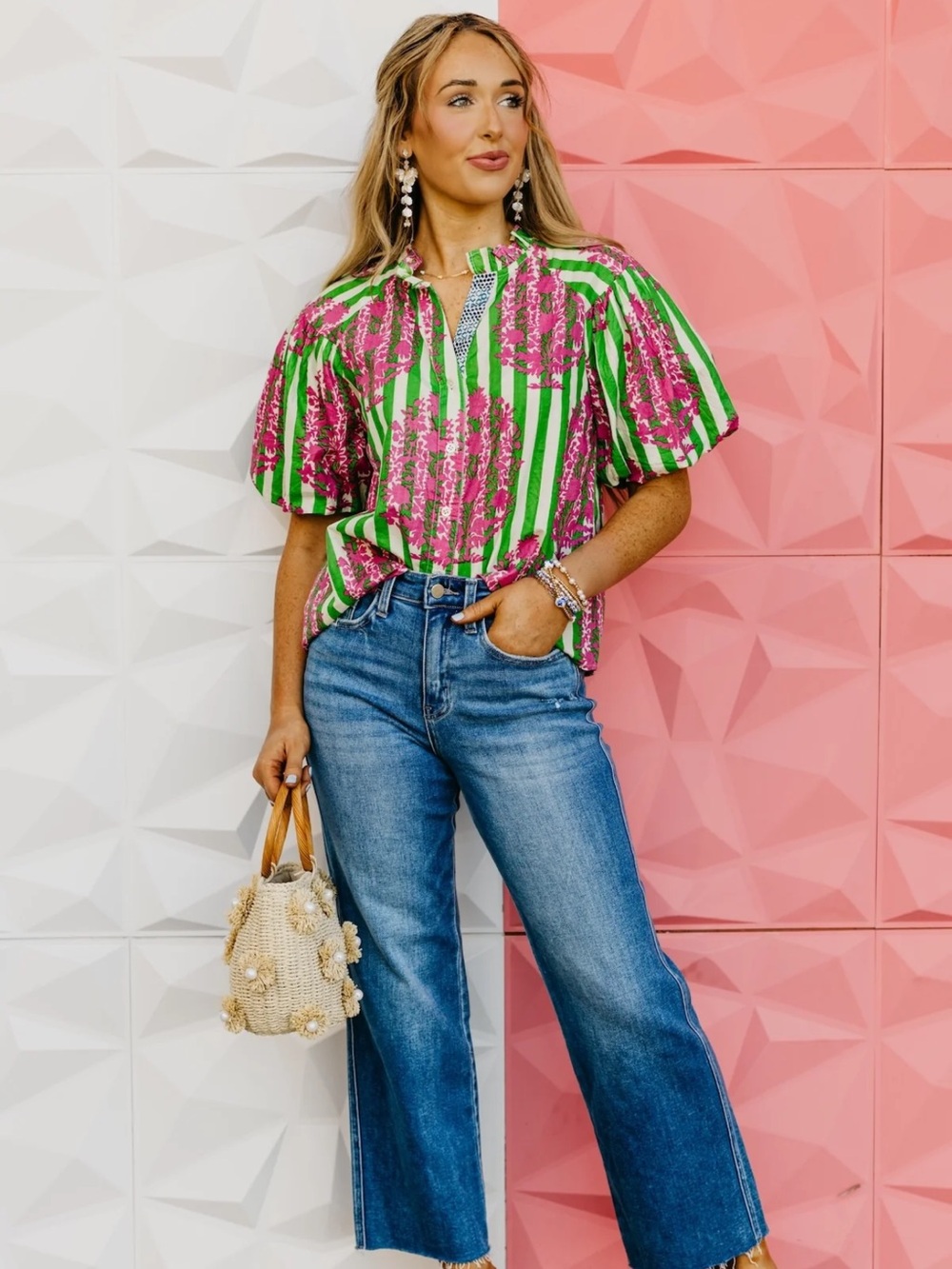 THML Stripe Floral Puff-Sleeve Top - Picture 5 of 9